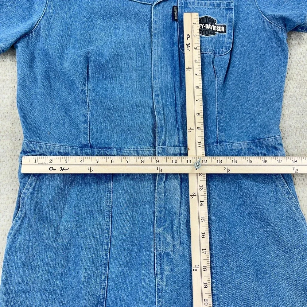 Harley Davidson Denim Bib Coverall Jumpsuit Women Large Blue Embroidered Y2K - Picture 12 of 16